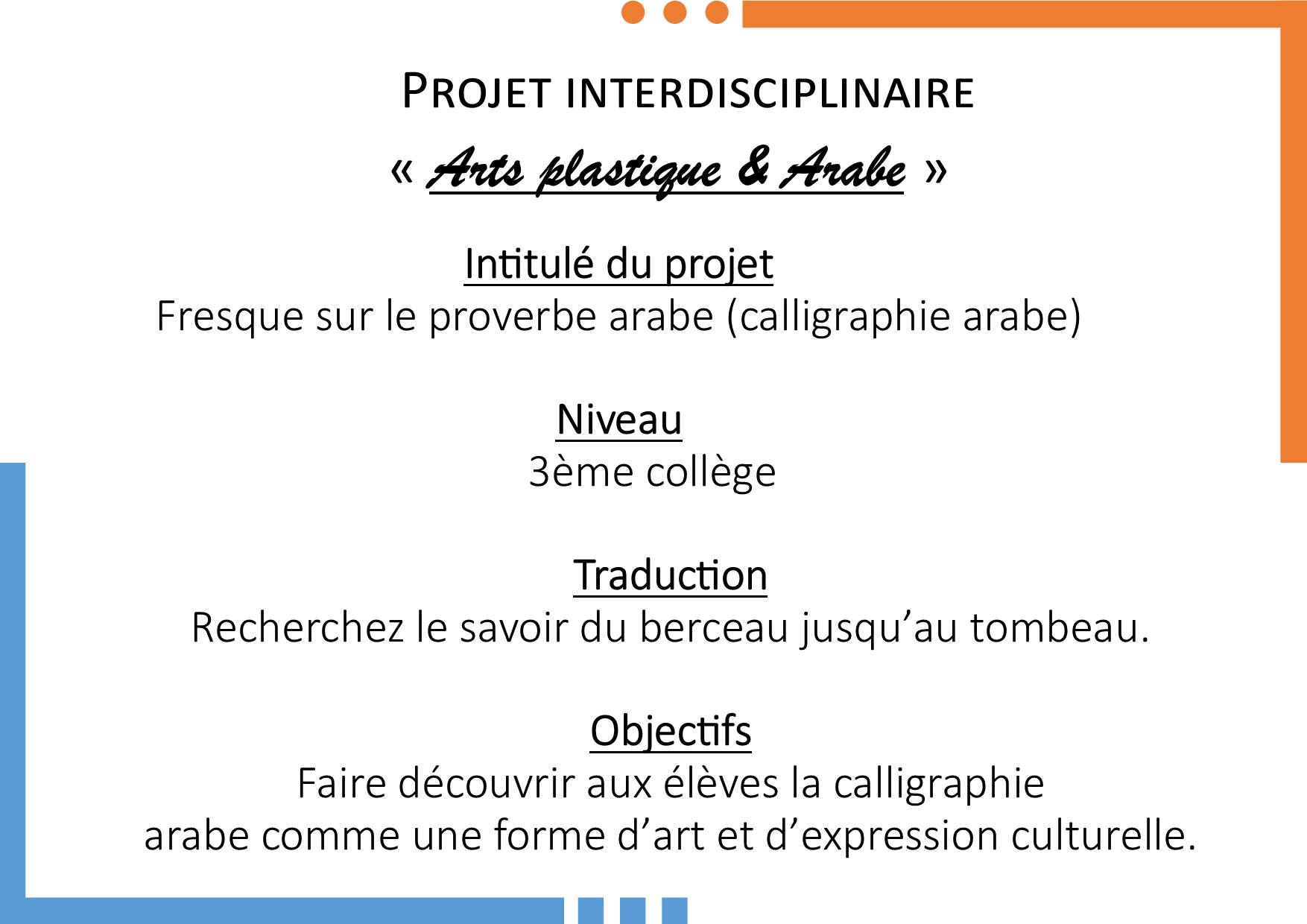 Projet interdisciplinaire Arts plastique et Arabe